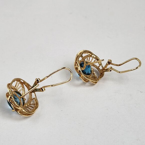 True VTG 14K Solid Gold Natural Blue Topaz Round w/ Cut Omega Clasps / Stud - Picture 8 of 10